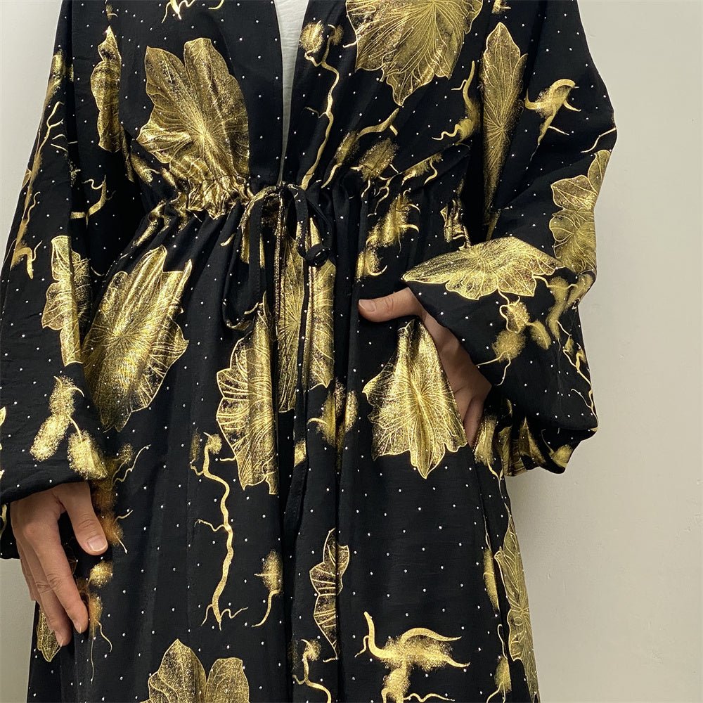 
                  
                    Chaima Golden Floral Open Abaya - Amaanah Modesty
                  
                