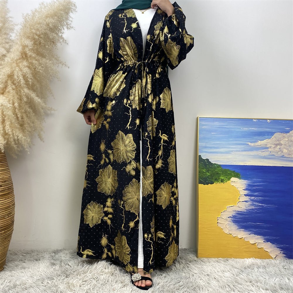Chaima Golden Floral Open Abaya - Amaanah Modesty
