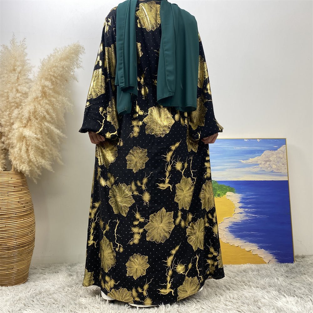 
                  
                    Chaima Golden Floral Open Abaya - Amaanah Modesty
                  
                