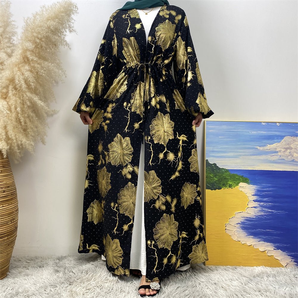 
                  
                    Chaima Golden Floral Open Abaya - Amaanah Modesty
                  
                