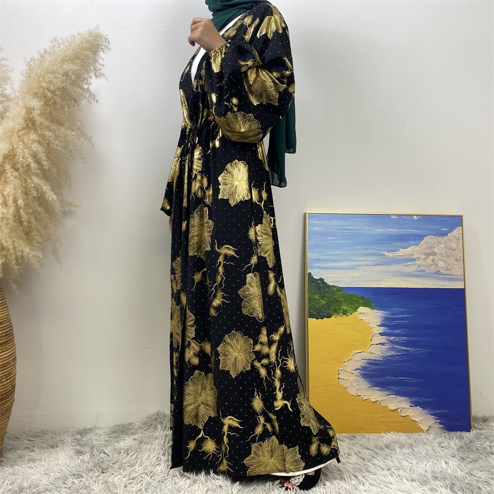 
                  
                    Chaima Golden Floral Open Abaya - Amaanah Modesty
                  
                