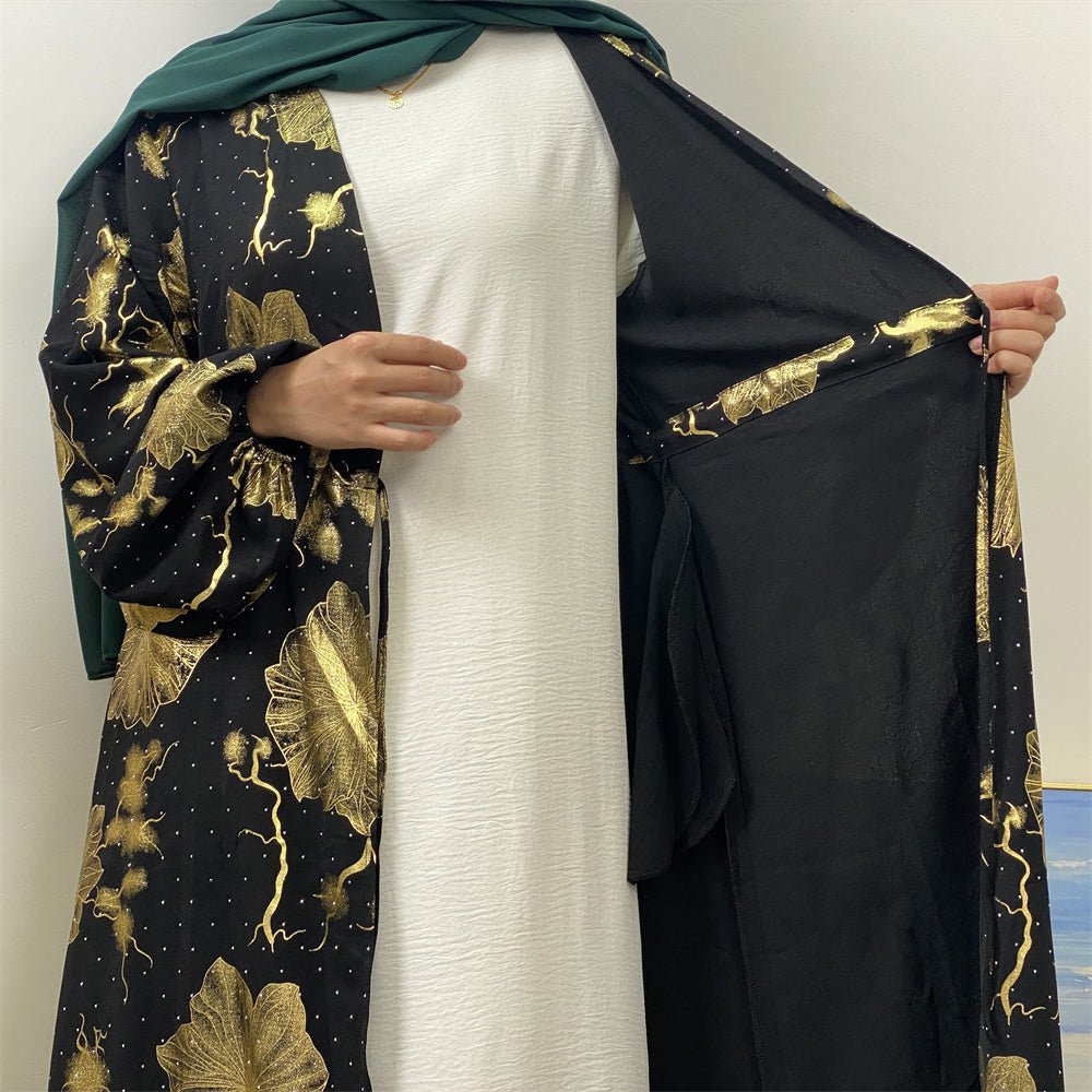 
                  
                    Chaima Golden Floral Open Abaya - Amaanah Modesty
                  
                