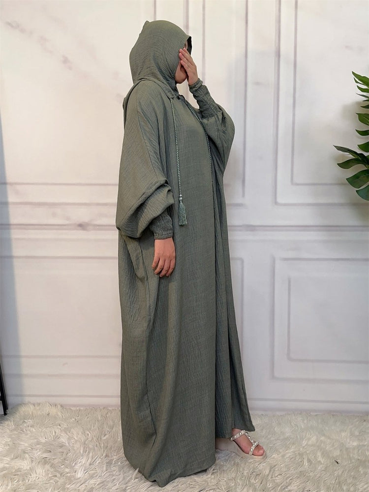 
                  
                    Linen Look Batwing Hoodie Abaya - Amaanah Modesty
                  
                