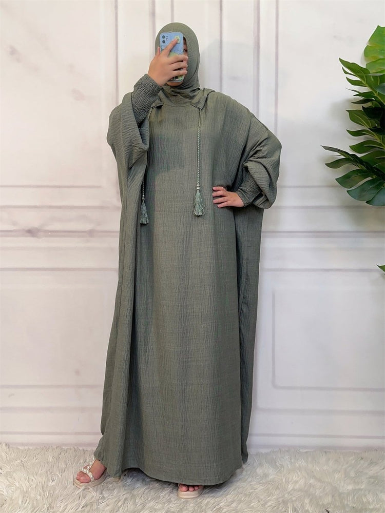 
                  
                    Linen Look Batwing Hoodie Abaya - Amaanah Modesty
                  
                
