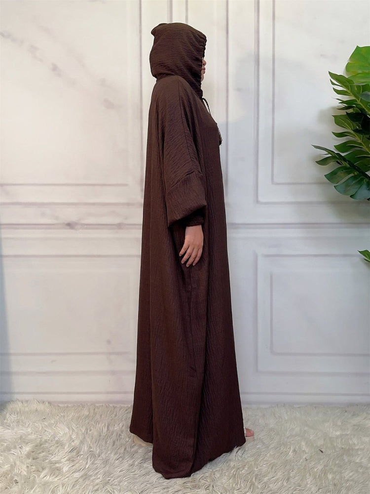 
                  
                    Linen Look Batwing Hoodie Abaya - Amaanah Modesty
                  
                