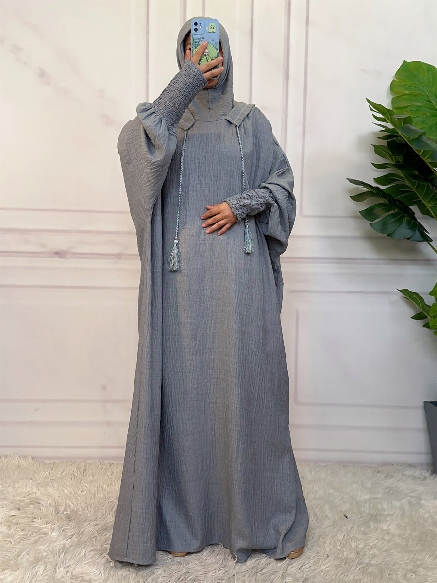 Linen Look Batwing Hoodie Abaya - Amaanah Modesty