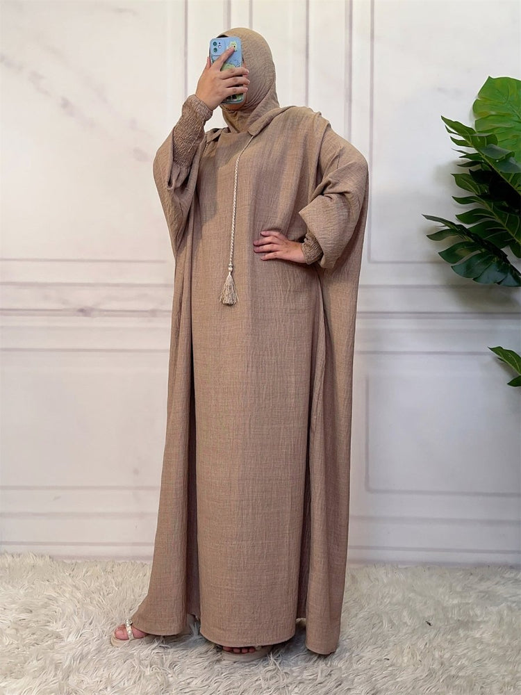 
                  
                    Linen Look Batwing Hoodie Abaya - Amaanah Modesty
                  
                