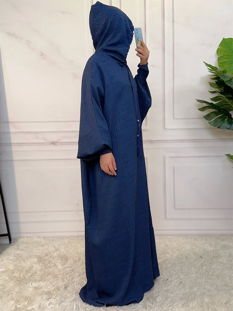 
                  
                    Linen Look Batwing Hoodie Abaya - Amaanah Modesty
                  
                