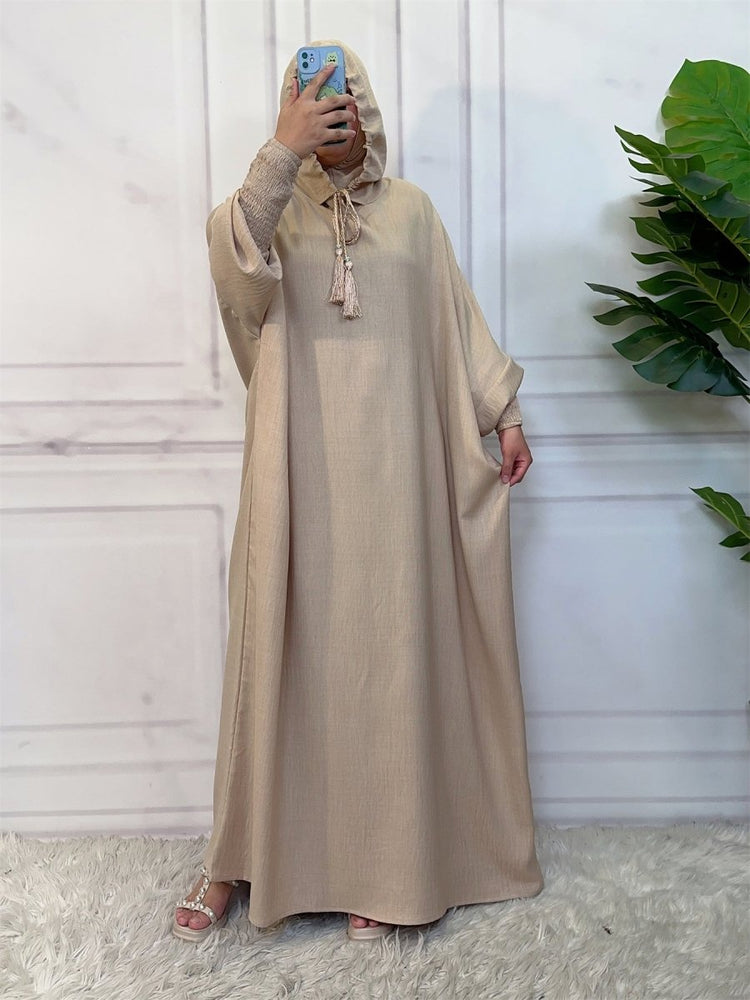 
                  
                    Linen Look Batwing Hoodie Abaya - Amaanah Modesty
                  
                
