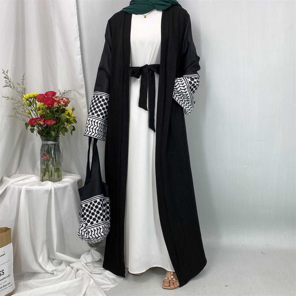 Linen Two Piece Keffiyeh Open Abaya Set - Amaanah Modesty