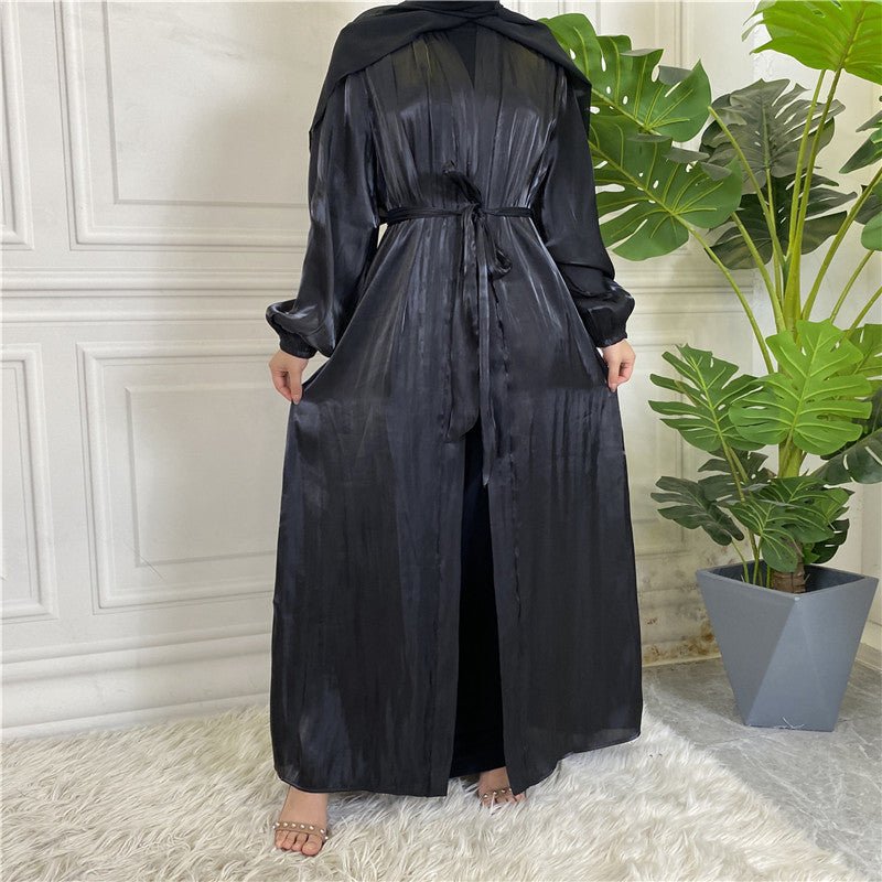 Shiny Silk Open Abaya - Amaanah Modesty